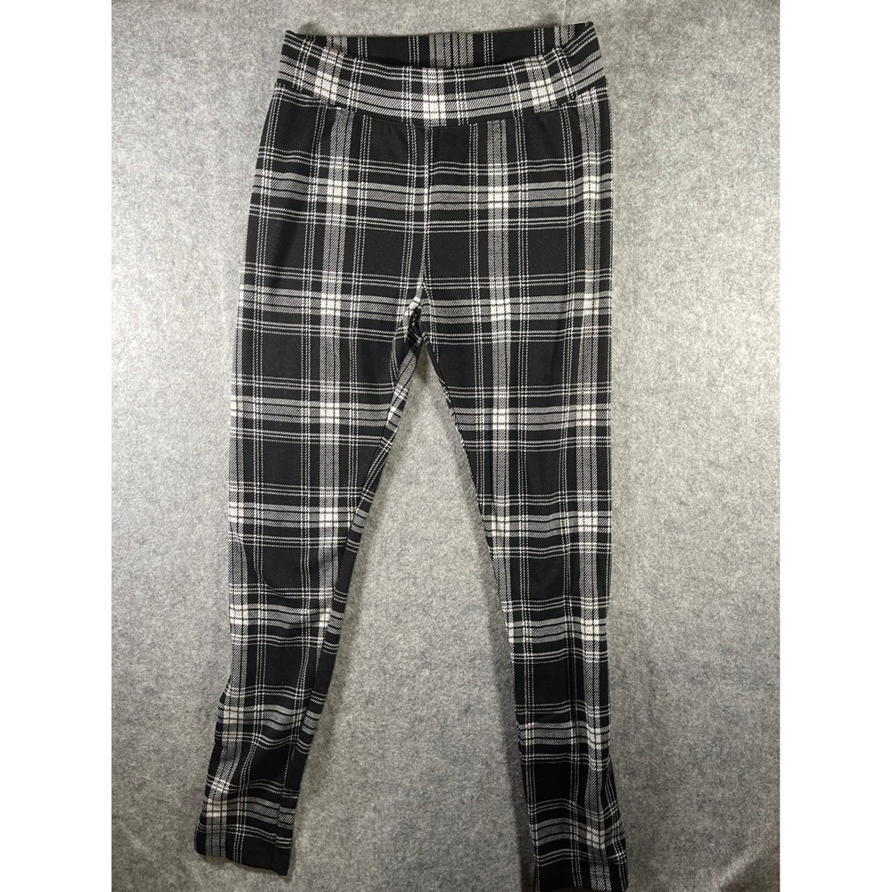 Aeropostale Womens Plaid Leggings Black White High Rise Stretch Pants Large